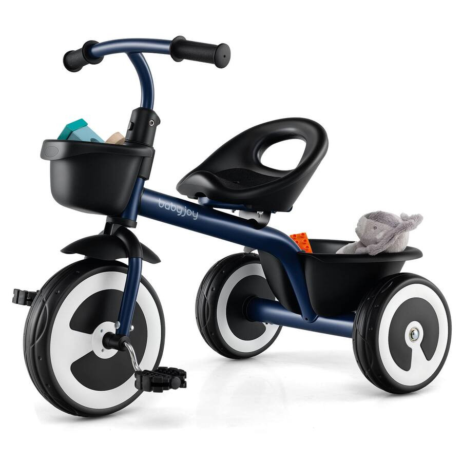 Costway - Toddler Tricycle Kids Trike with Adjustable Seat Front & Rear Storage Baskets - Navy | Best Buy U.S.