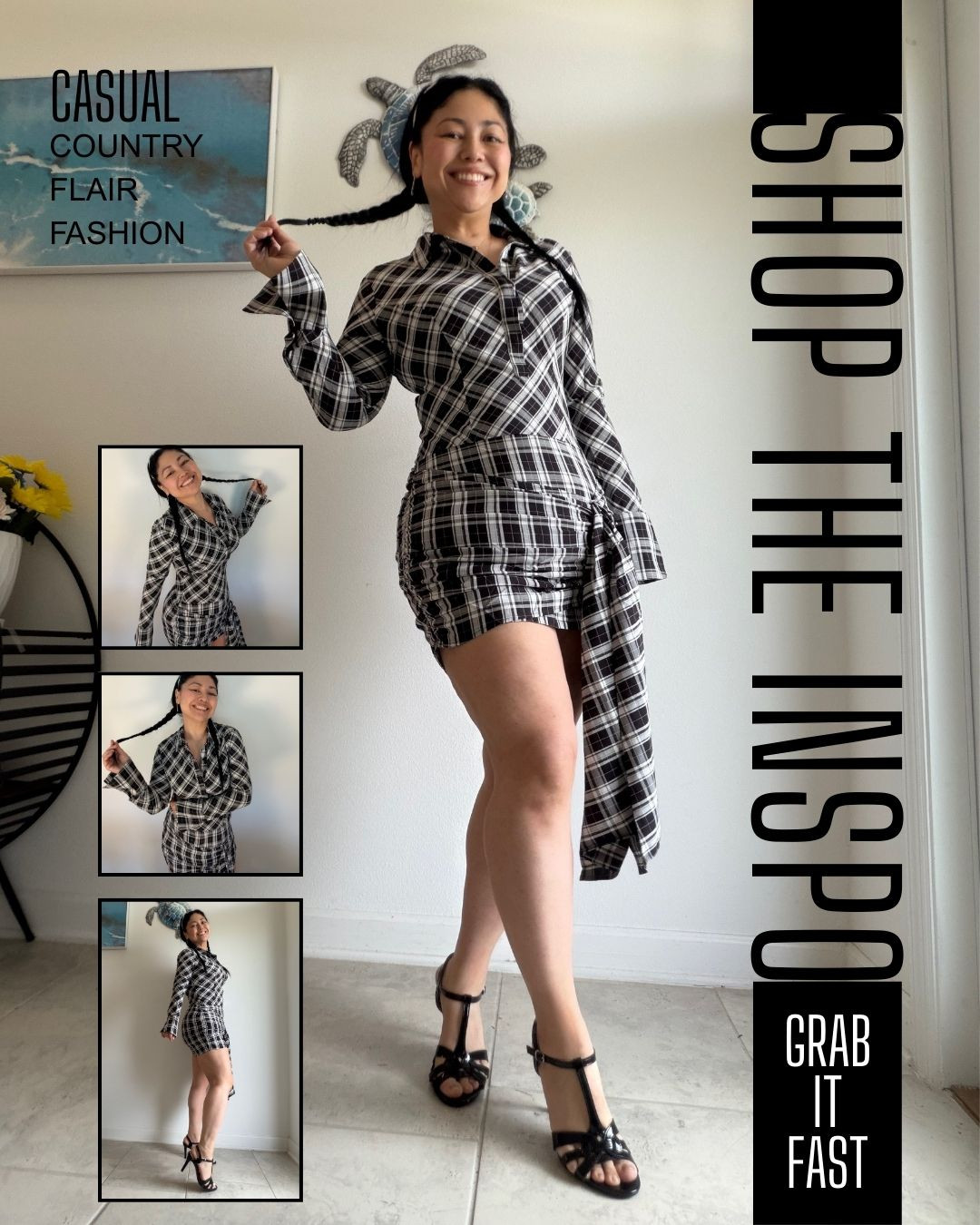 Plaid flair perfection with a country twist. Mini dress vibes, sleek black heels, and a touch of sparkle with a rhinestone hairband, because country chic never goes out of style!
Follow me on IG: @michellemc8

#CountryChic
#PlaidStyle
#MiniDressVibes
#RhinestoneDetails
#HeelsAndHairband 

 #LTKootd #LTKU #LTKSaleAlert