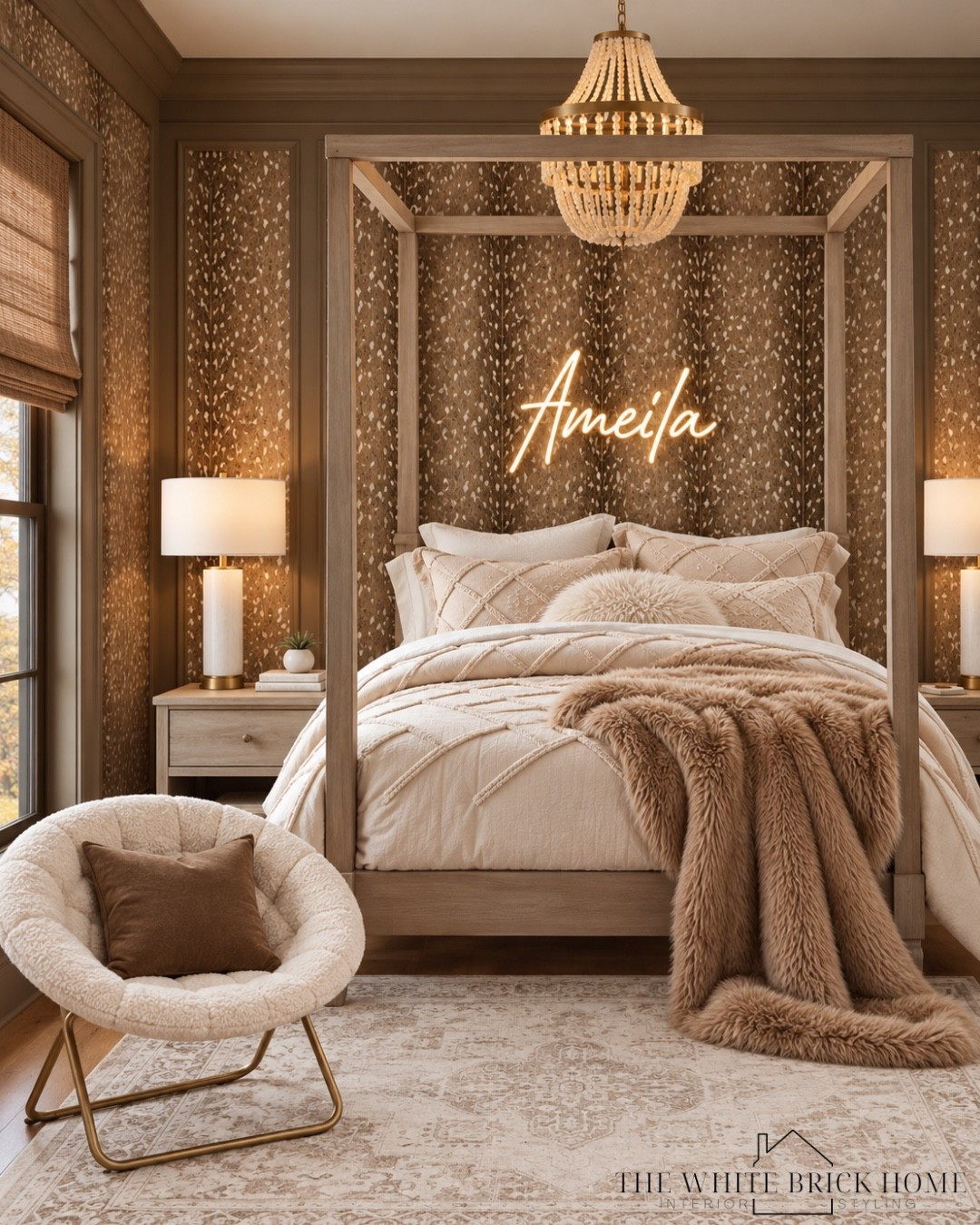 Create a dreamy, cozy bedroom with warm neutrals, luxurious textures, and personalized touches for the ultimate stylish teen girl bedroom! 

Girls room, girls bedroom, kids room, kids bedroom, girls room bedroom design, teen girl, teen girl bedroom, girls canopy bed, girls room wallpaper, girls room rug, girls room table lamp, girls room lighting, girls room chandelier, girls room chair, bedroom chair, girls room chair, girls room lamp, bedroom, bed, area rug, bedroom rug, bedroom design, bedroom ideas, bedroom decor, girls room wall art, wall name, girls room wall art, wall light, throw blanket, teen bedroom design, pottery barn, pottery barn teen, Amazon, wayfair