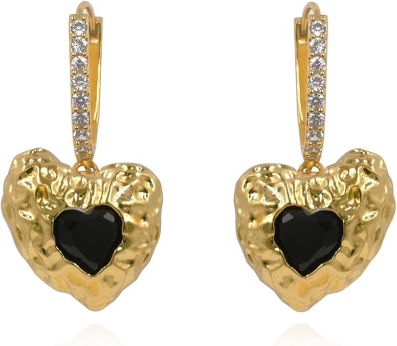 Heart Earrings,18K Gold-Plated Black Heart Dangle earrings,Womens Hoop Earrings with Sparkling Zi... | Amazon (US)