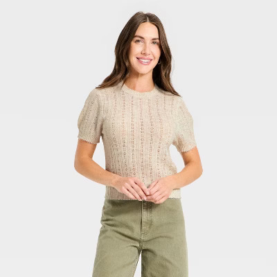 Women's Short Sleeve Pointelle Crewneck Pullover Sweater - Universal Thread™ | Target