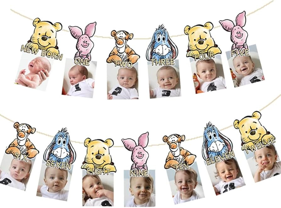 Winnie Party Banner For 1st Birthday Decoration,First Birthday Baby Photo Banner Party Decoration... | Amazon (US)