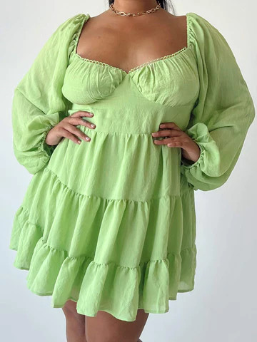 Danny Long Sleeve Mini Dress Green Curve | Princess Polly AU
