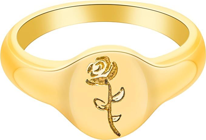 Amazon.com: YeGieonr Gold Signet Ring for Women, Stainless Steel Statement Rings with 18K Gold Pl... | Amazon (US)