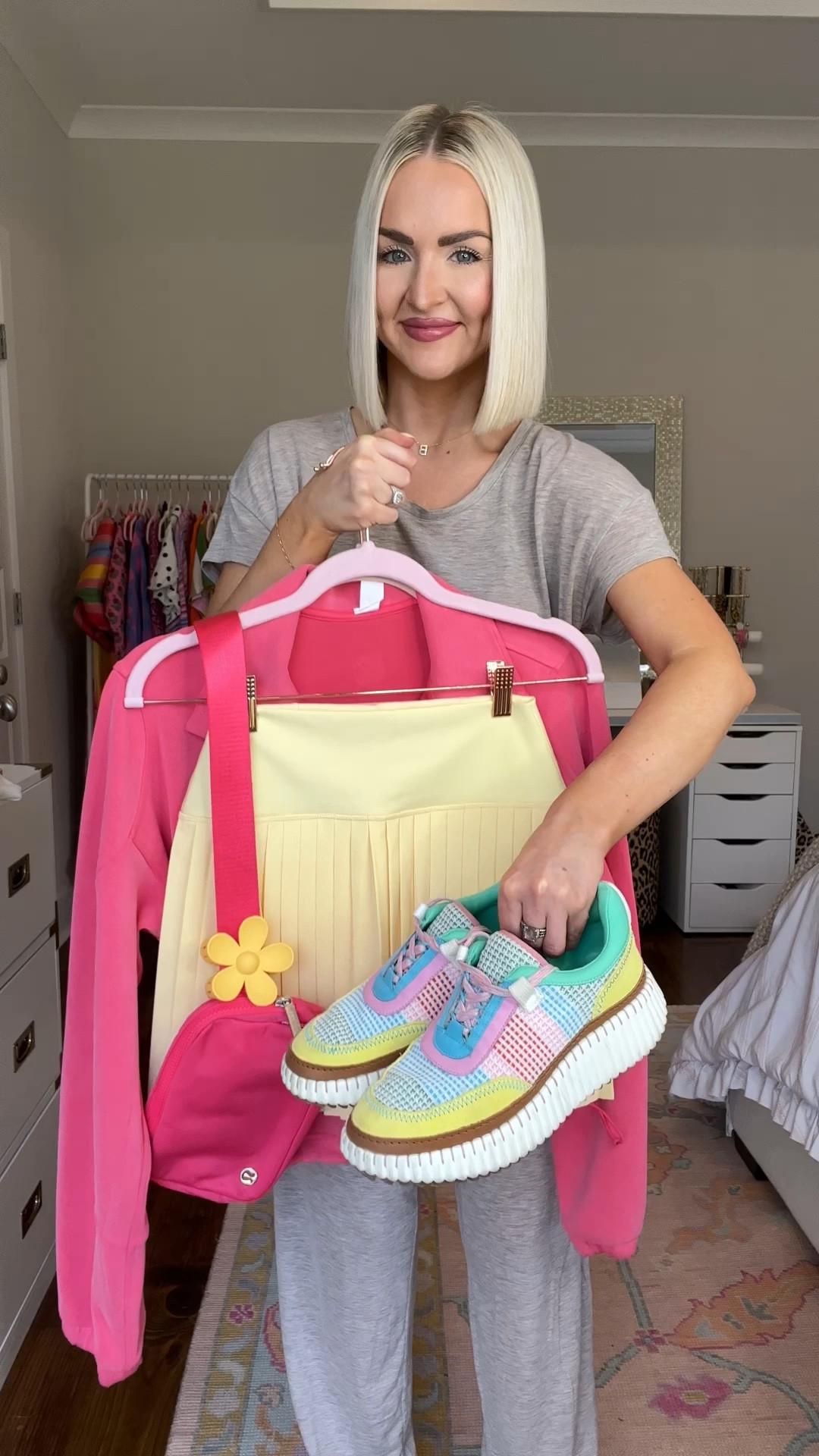 Softstreme half zip (size: 6) / pale yellow skirt (size: XS) / yellow pleated skirt / crochet sneakers / mom style / mom outfit / color block style 

#LTKVideo #LTKStyleTip #LTKActive