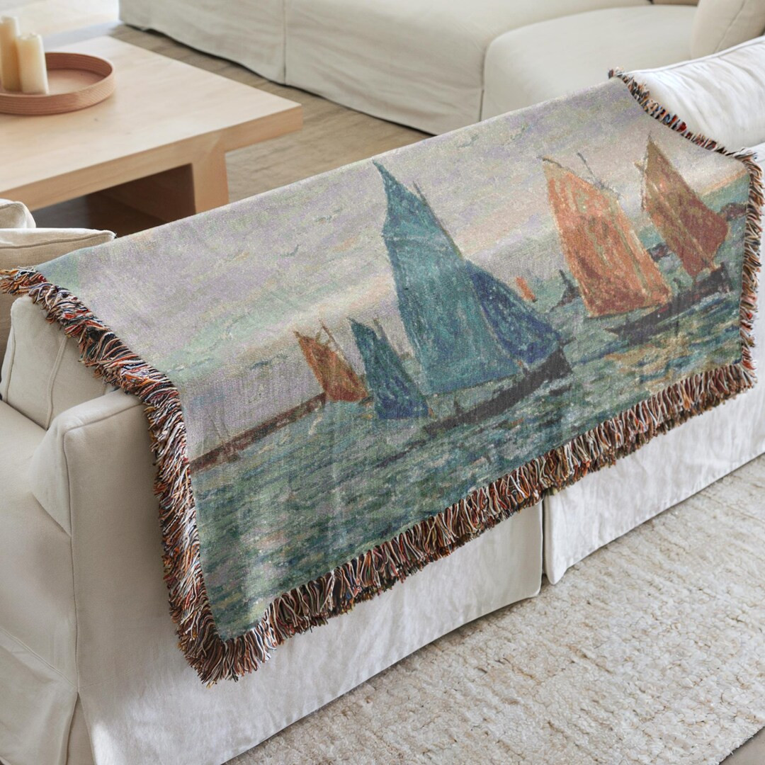 Vintage Ship Art Large Woven Blanket Maritime Throw Blanket Vintage Art Ship Painting Modern Farm... | Etsy (US)