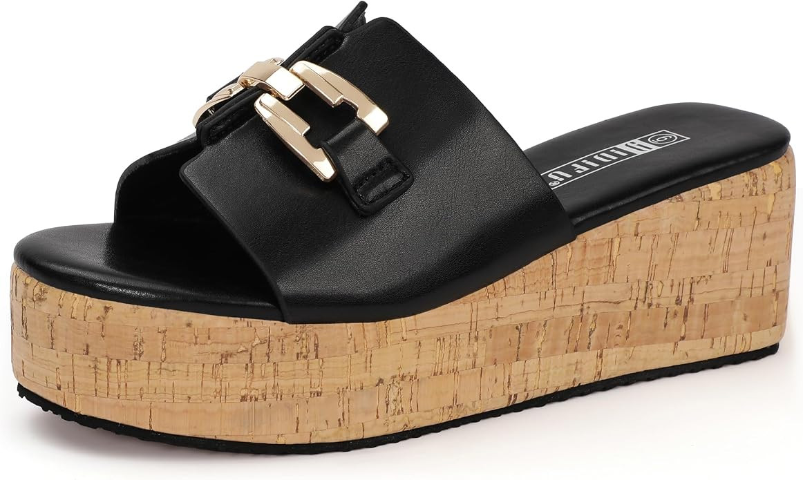 IDIFU IN2 Platform Sandals Open Toe Wedge Sandals for Women Dressy with Metal Chain Slip on Cute ... | Amazon (US)
