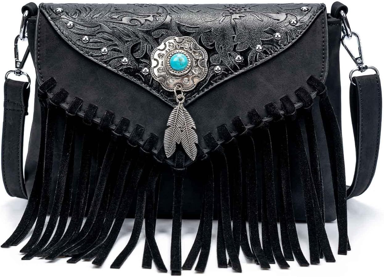 Small Crossbody Bags for Women Crossbody Handbag Fringe Purse Tassel Shoulder Bag Turquoise Conch... | Amazon (US)