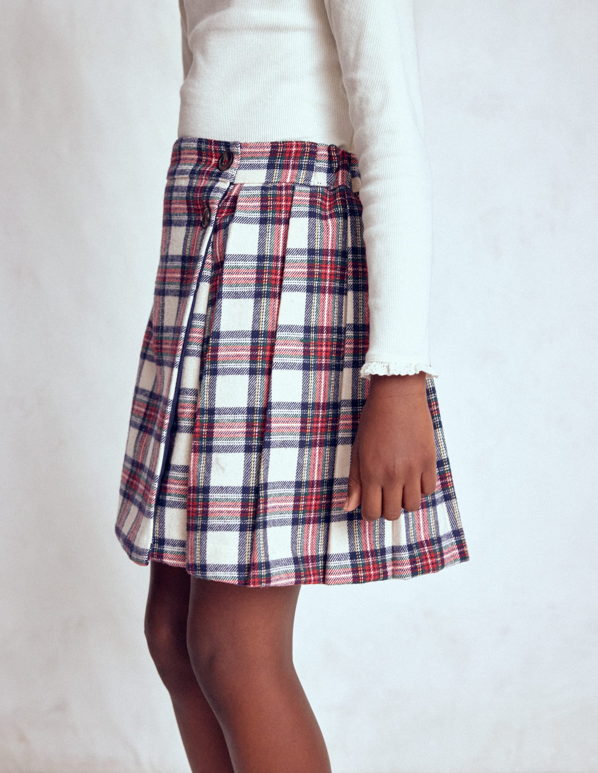 Fully Lined Button Kilt-Red and Soft Ivory Tartan | Boden UK
