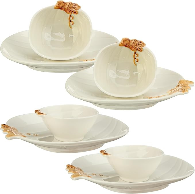 Maxcheck Set of 8 Pumpkin Shaped Plates and Ceramic Pumpkin Bowls Kit Pumpkin Dinnerware for Than... | Amazon (US)