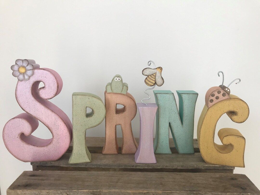 Spring, Spring Letters, Wood, Frog, Bee, Flower, Lady Bug, Painted, Home Decoration, Spring Déco... | Etsy (US)