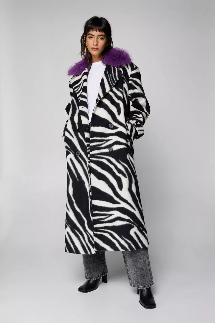 Zebra Print Wool Blend Tailored Coat | Nasty Gal US