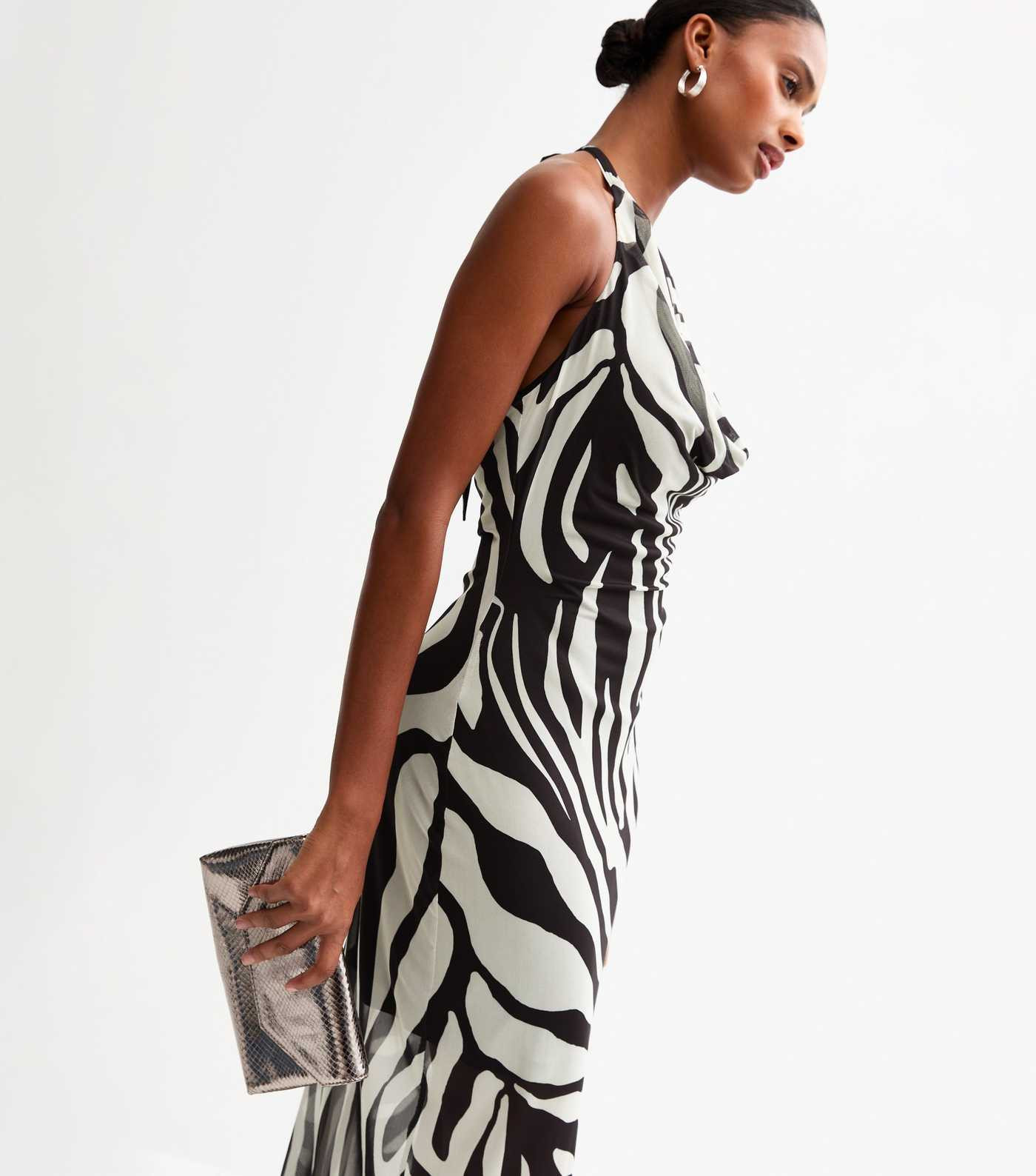 Black Zebra Print Halterneck Mesh Midi Dress | New Look | New Look (UK)