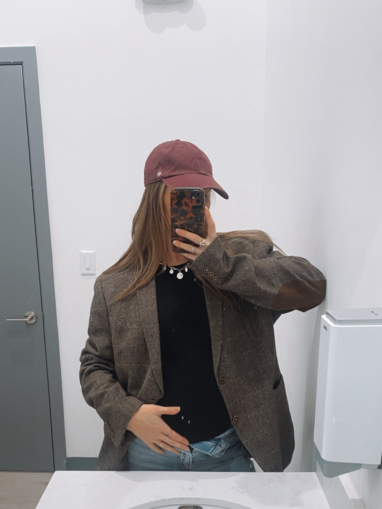 Brown tweed blazer winter work outfit.
Size up in the blazer! And jeans are folded over for the bump 

#LTKcanada #LTKbaby #LTKmaternity