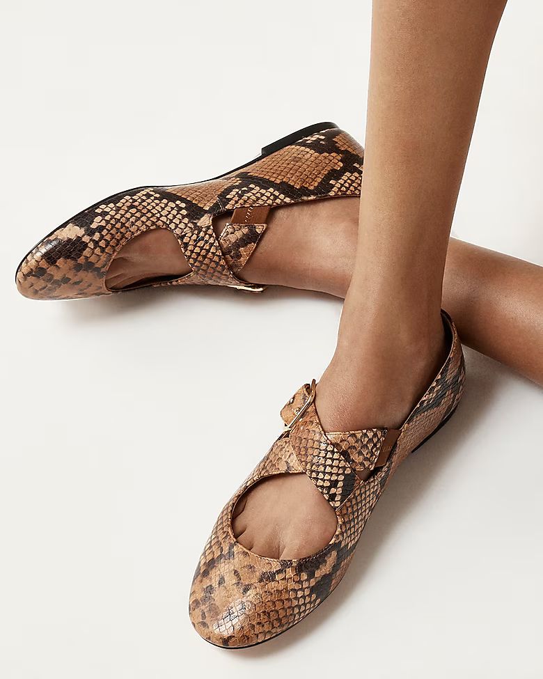 Logan crisscross Mary Jane ballet flats in snake-embossed Italian leather | J. Crew US