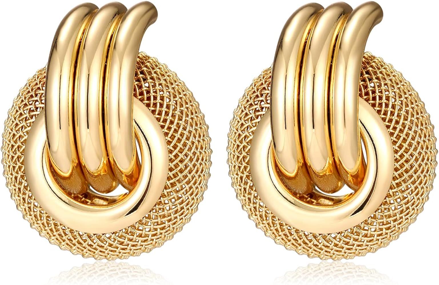 Twisted Earrings Round Double Circle Stud Earrings Statement Chunky Polished Drop Hoop Earrings F... | Amazon (US)