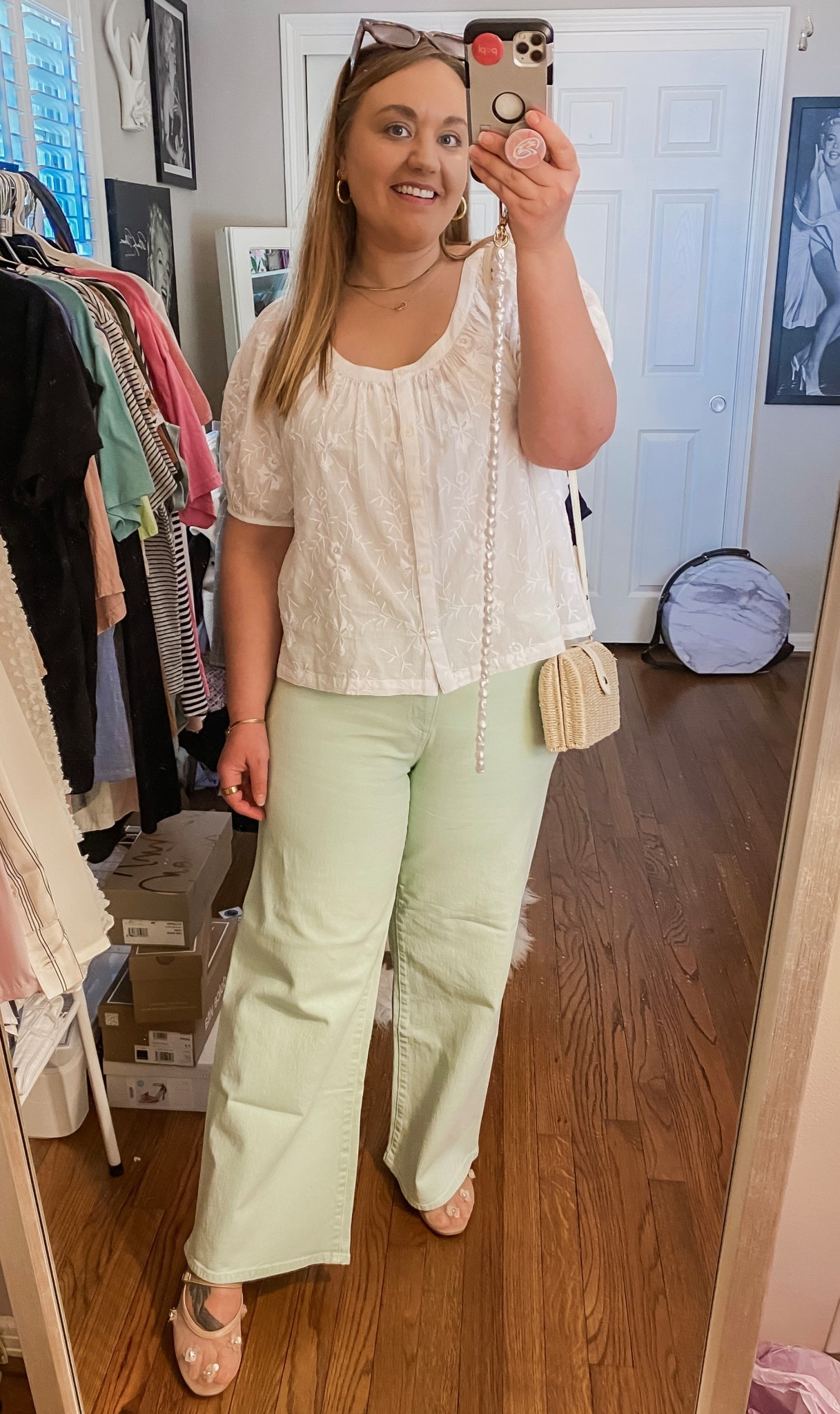 Spring outfit, colored jeans, target outfit, target style, Spring style, ballet flat, mesh flats, brunch outfit, brunch style, Mary Jane flats, floral top, hold jewelry, gold hoops, electric picks

#LTKFindsUnder50 #LTKShoeCrush #LTKMidsize
