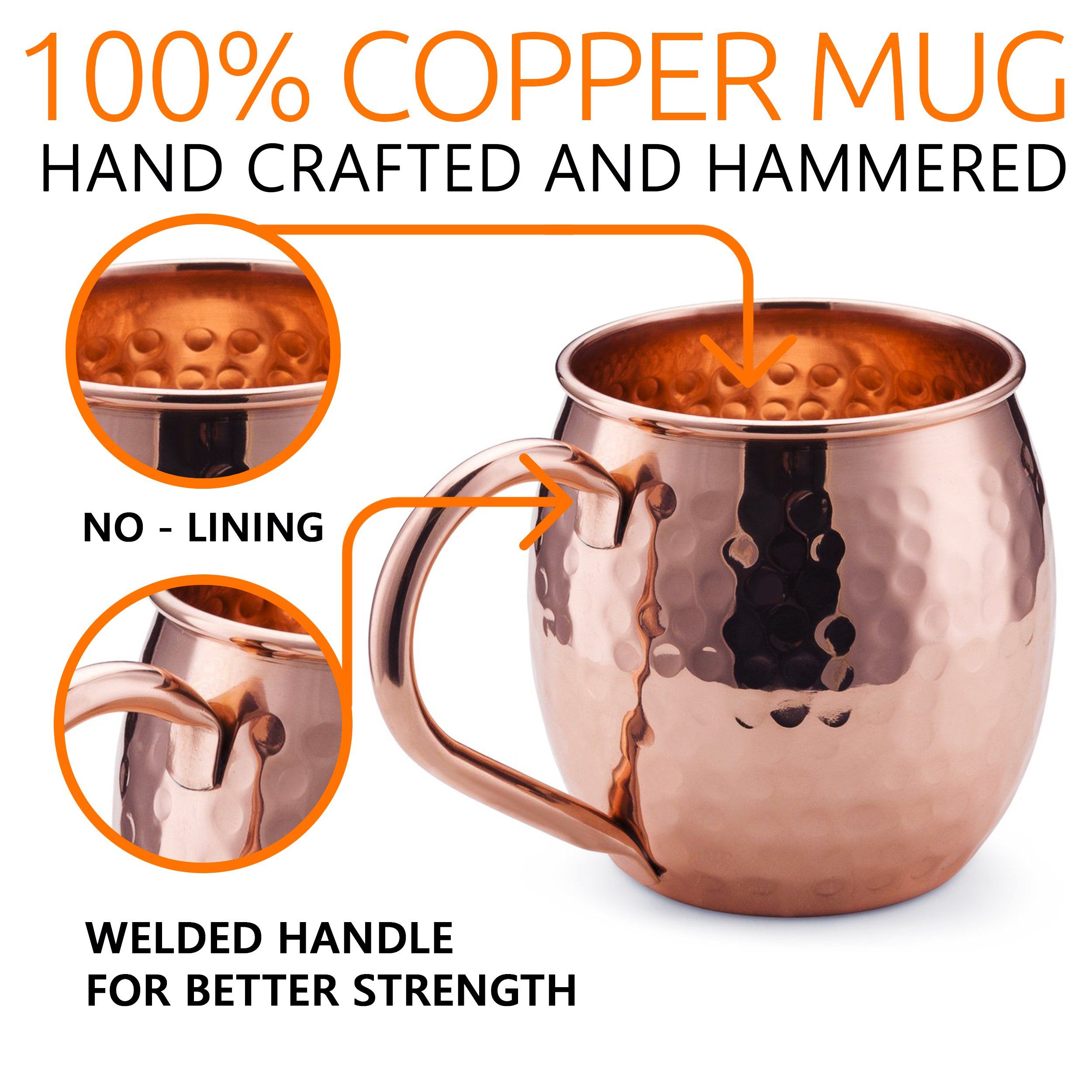 Moscow Mule Copper Mugs [Gift Set] - Set of 4 Hammered Pure Copper Cups 16 Oz, 4 Copper Straws, 1 Co | Amazon (US)