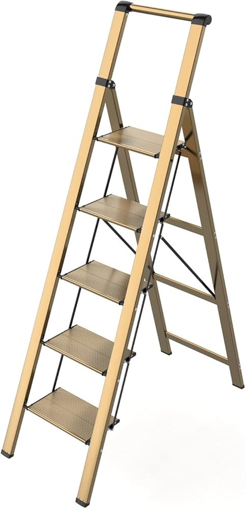 5 Step Ladder, Folding Step Stool, Lightweight Aluminum Foldable Ladder for 10 Foot High Ceiling ... | Amazon (US)