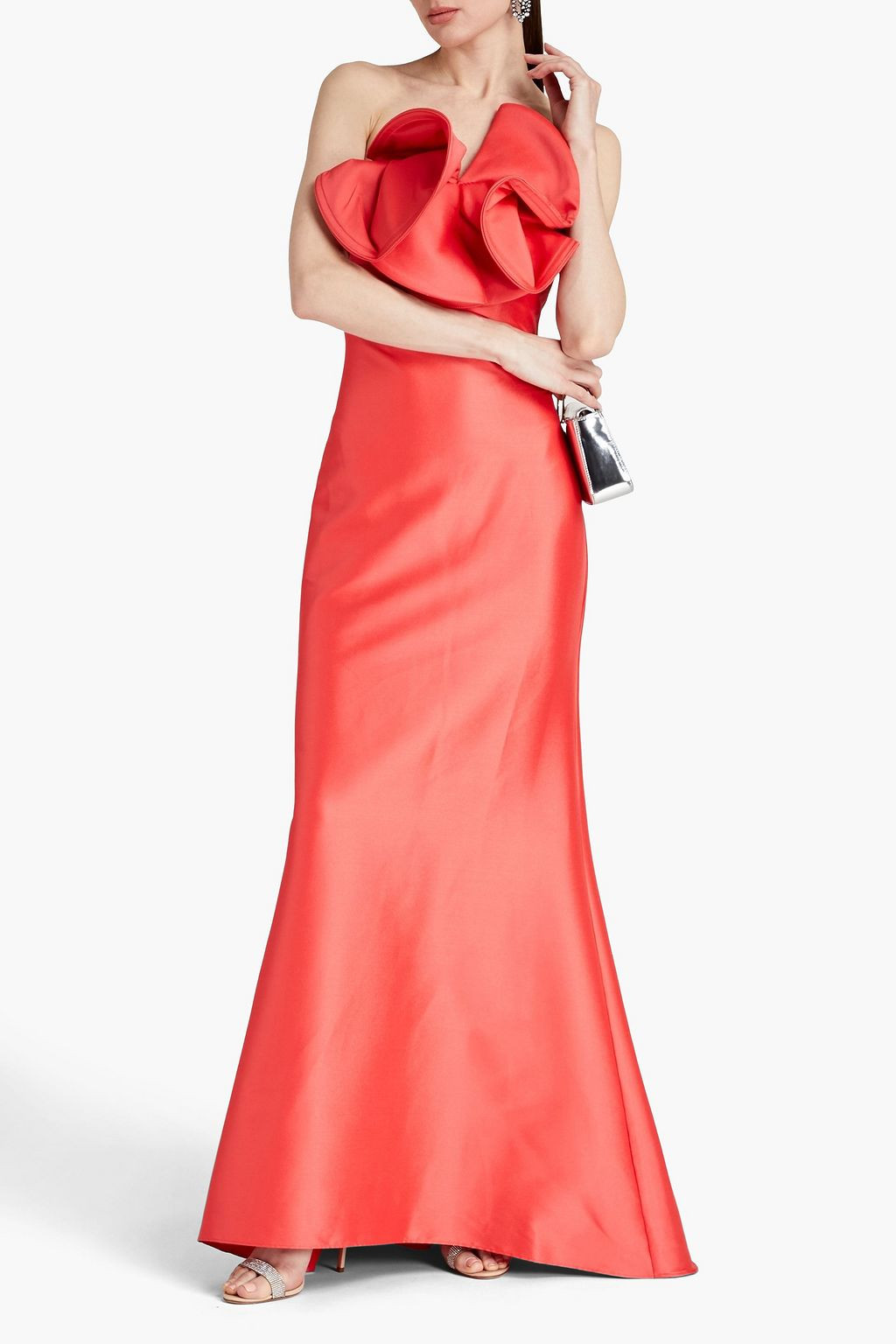 Coral Strapless ruffled duchesse-satin gown | BADGLEY MISCHKA | THE OUTNET | The Outnet (US and CA)