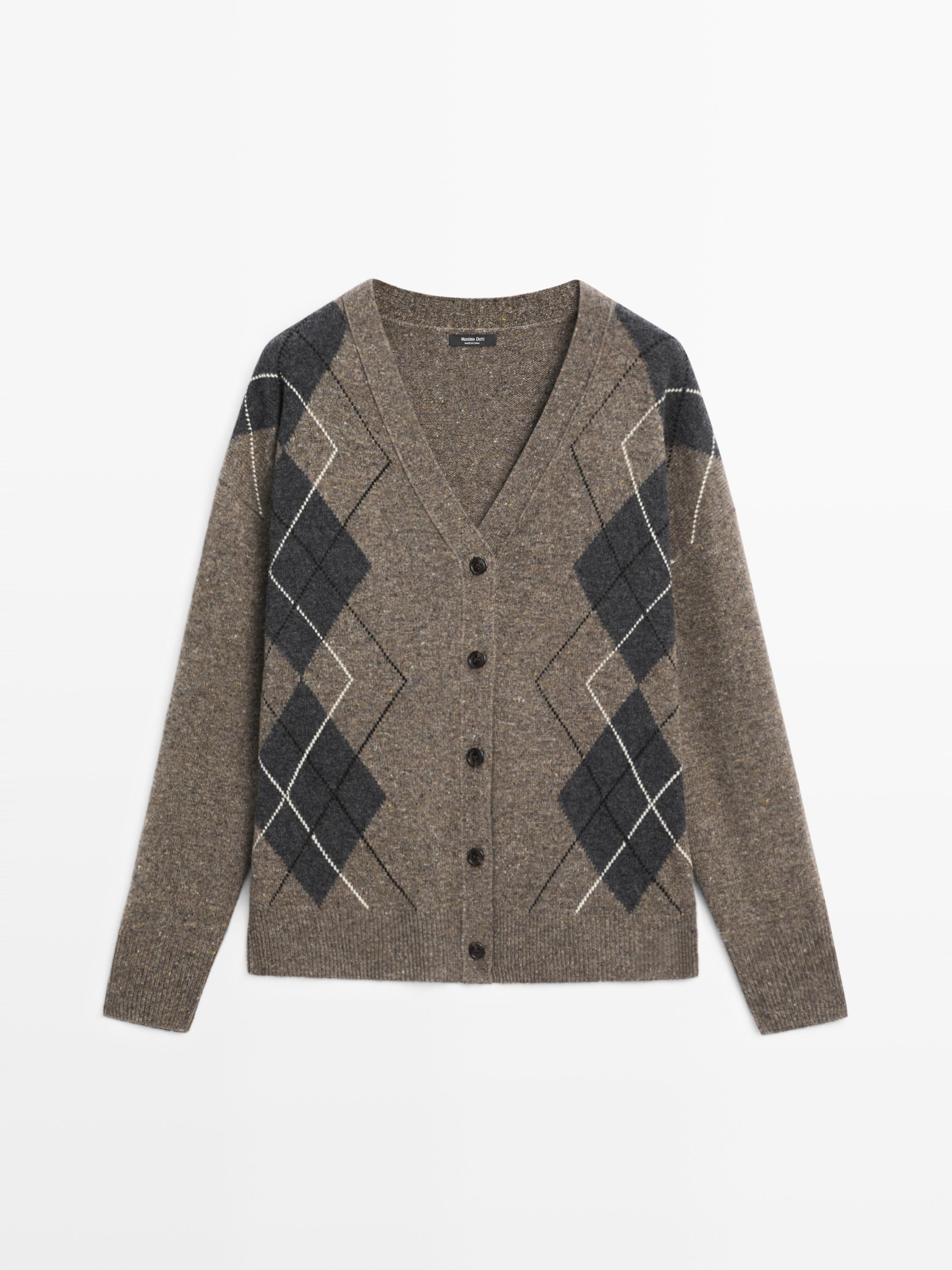 Wool argyle knit cardigan | Massimo Dutti US