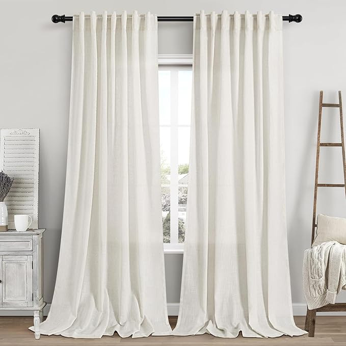 Cream Linen Curtains 106 Inches Long for Living Room Extra Long Back Tab Curtains Neutral Farmhou... | Amazon (US)