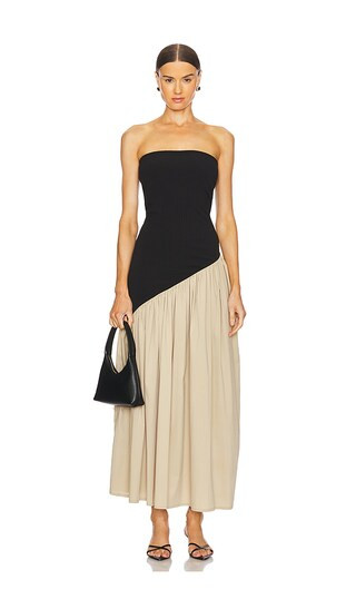 Asymmetric Two Tone Gather Dress in Black & Stone | Revolve Clothing (Global)