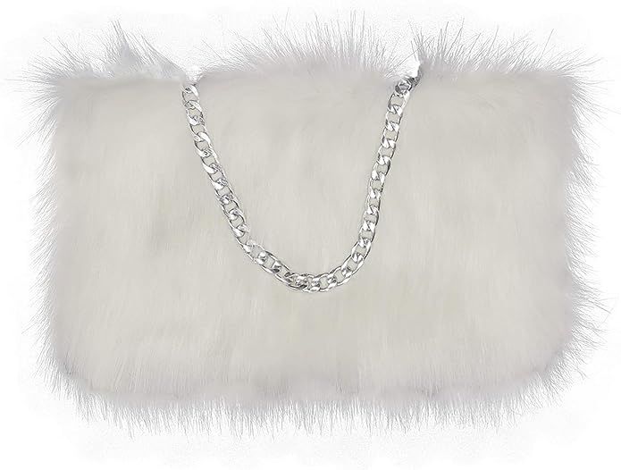 FHQHTH Faux Fur Purse Fuzzy Handbags for Women Evening Handbags Al alloy Shoulder Strap | Amazon (US)