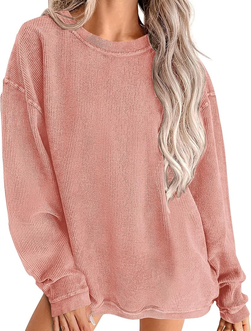 PRETTYGARDEN Women's Oversized Sweatshirt Ribbed Corduroy Crewneck Long Sleeve Loose Fit Casual G... | Amazon (US)