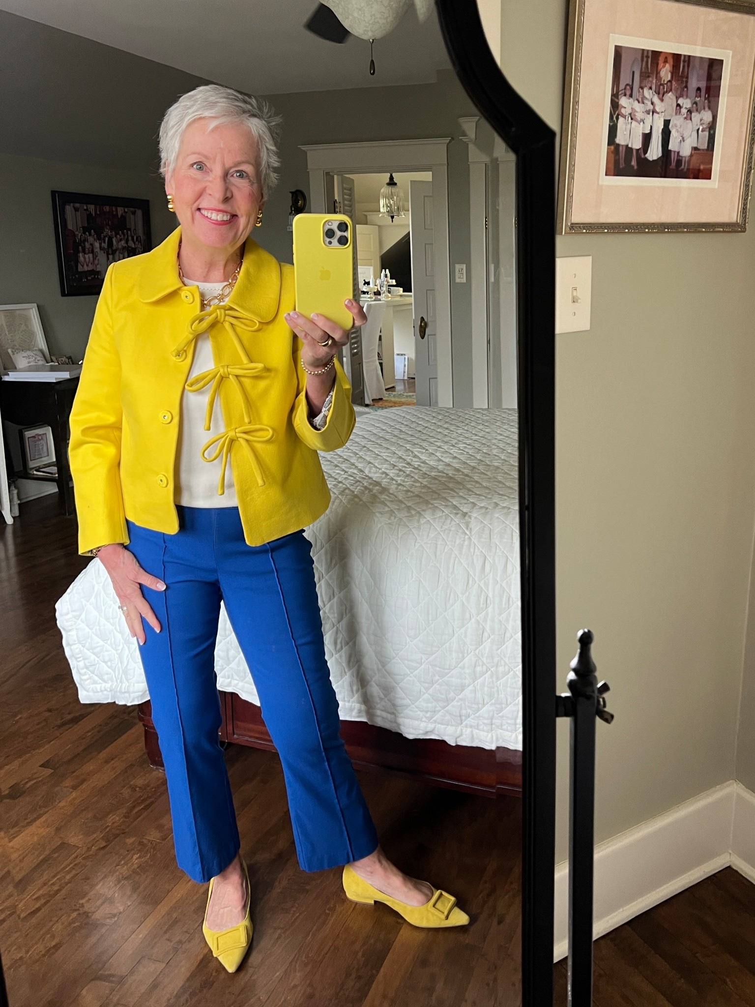 Back in the color studio today! 💙💛 (Shoes are older from Boden.)