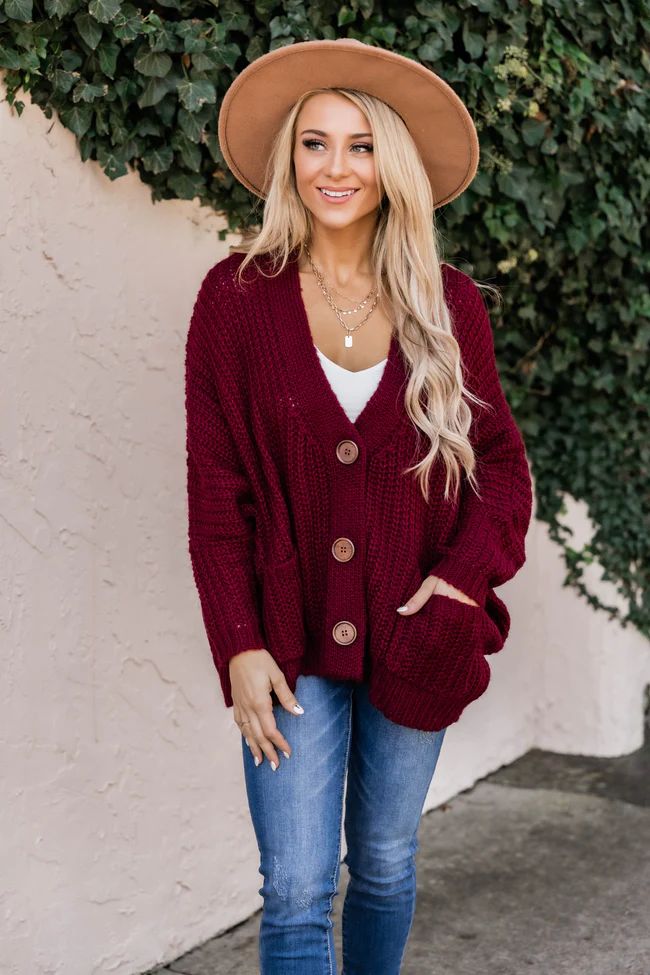 Sundown Awaits Knit Burgundy Cardigan | The Pink Lily Boutique