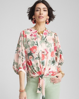 Floral Satin Tie-Front Pullover Top | Chico's