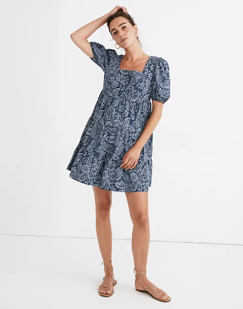 Poplin Puff-Sleeve Tiered Babydoll Dress in Paisley Garden | Madewell