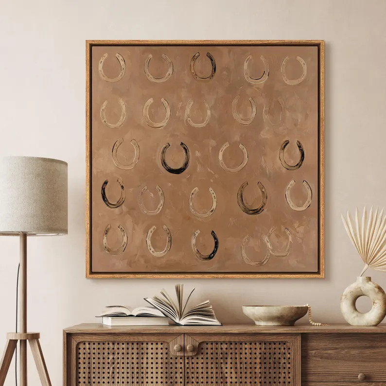 Lucky Horseshoes Wall Art, Framed Western Abstract Warm Brown Tones Canvas Print, Rustic Modern F... | Etsy (US)