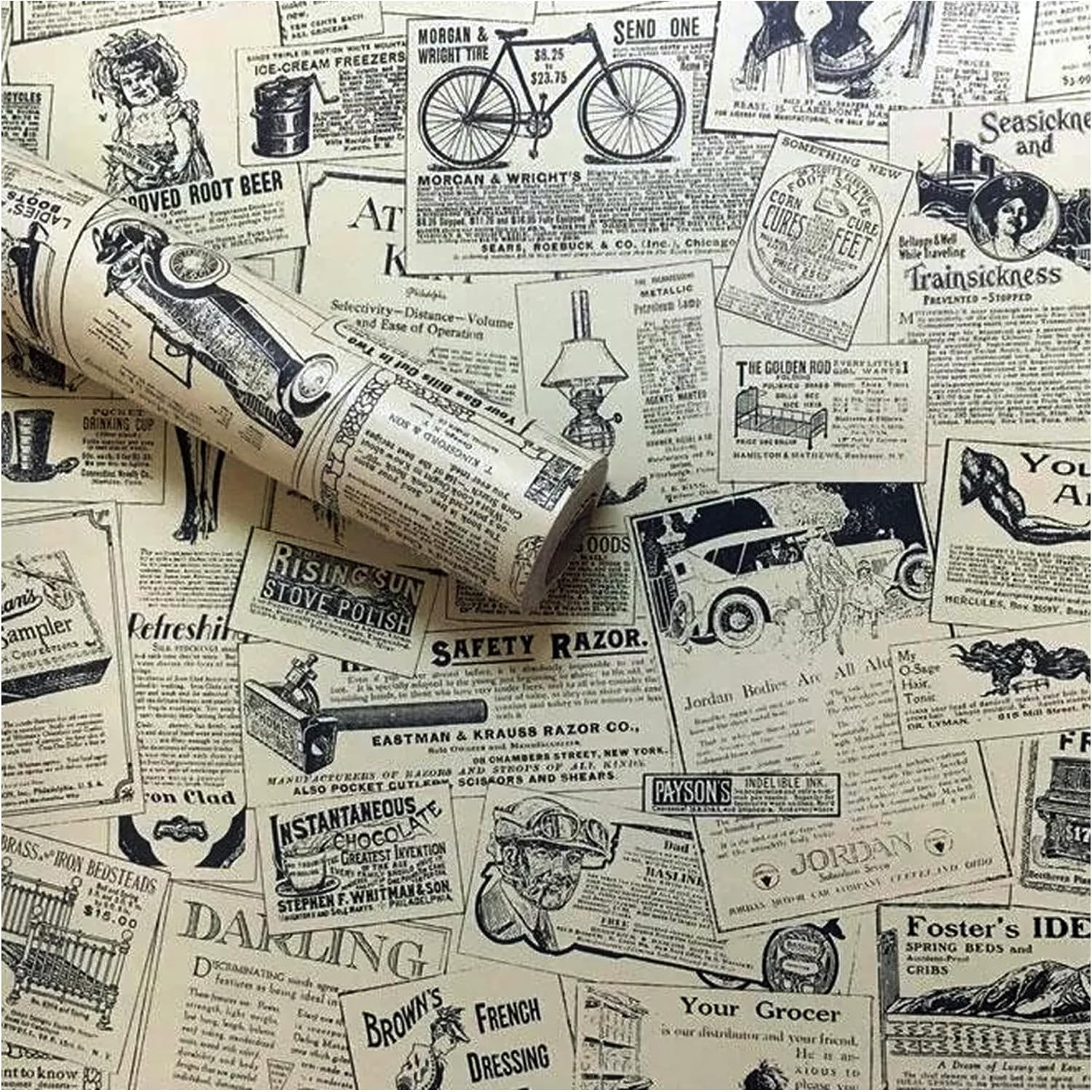 Lependor 17.71" X 118" Vintage Newspaper Self Adhesive Paper Peel & Stick Wallpaper for Bedroom Livingroom Decor - 17.71" X 9.8 ft | Amazon (US)
