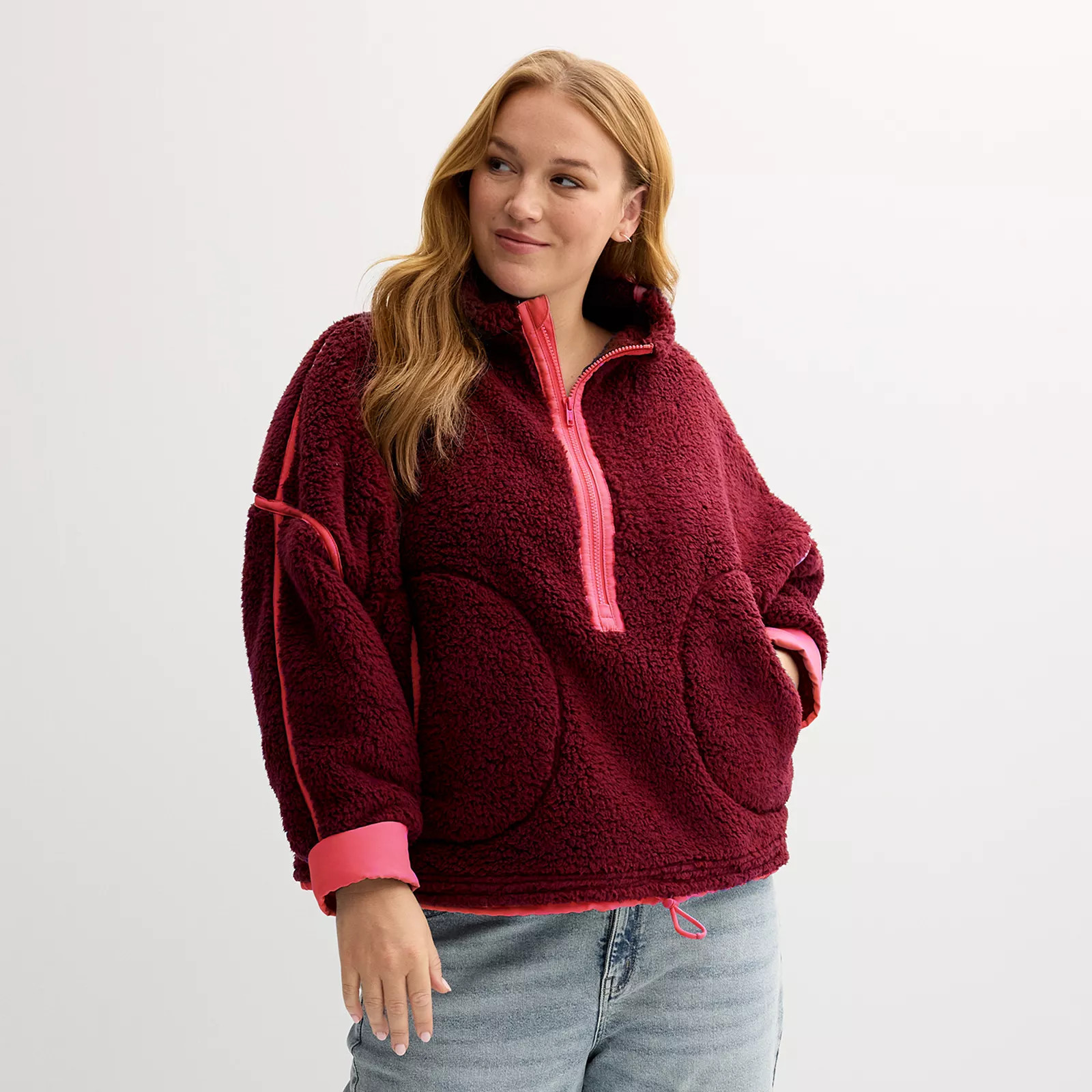 Juniors' Plus Size SO® Toggle High Pile Quarter-Zip Pullover, Girl's, Size: 1XL, Red Rose | Kohl's