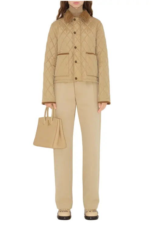 burberry Cropped Quilted Nylon Jacket in Flax/sand at Nordstrom, Size Large | Nordstrom
