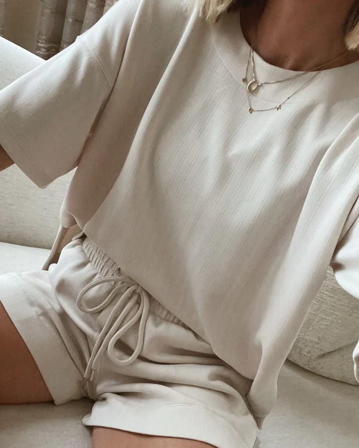 Splendid x @Cellajaneblog Rib Scuba Short Sleeve Sweatshirt | Splendid