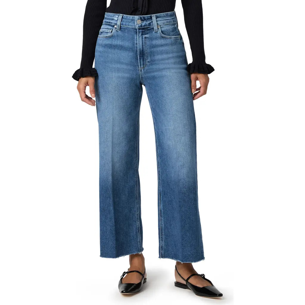 PAIGE Anessa High Waist Raw Hem Wide Leg Jeans in Westminster Distressed at Nordstrom, Size 27 | Nordstrom
