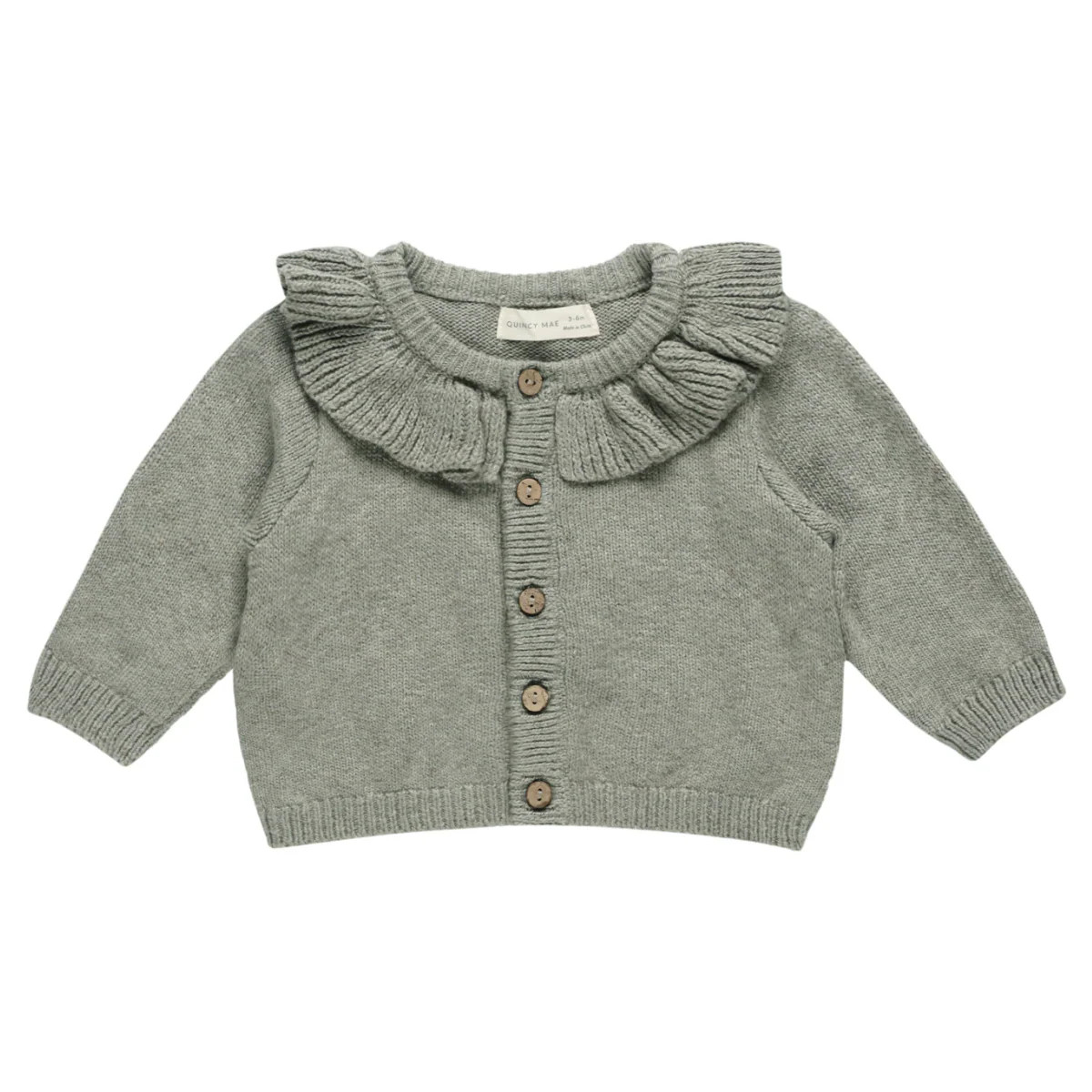 Organic Ruffle Collar Cardigan, Basil | SpearmintLOVE