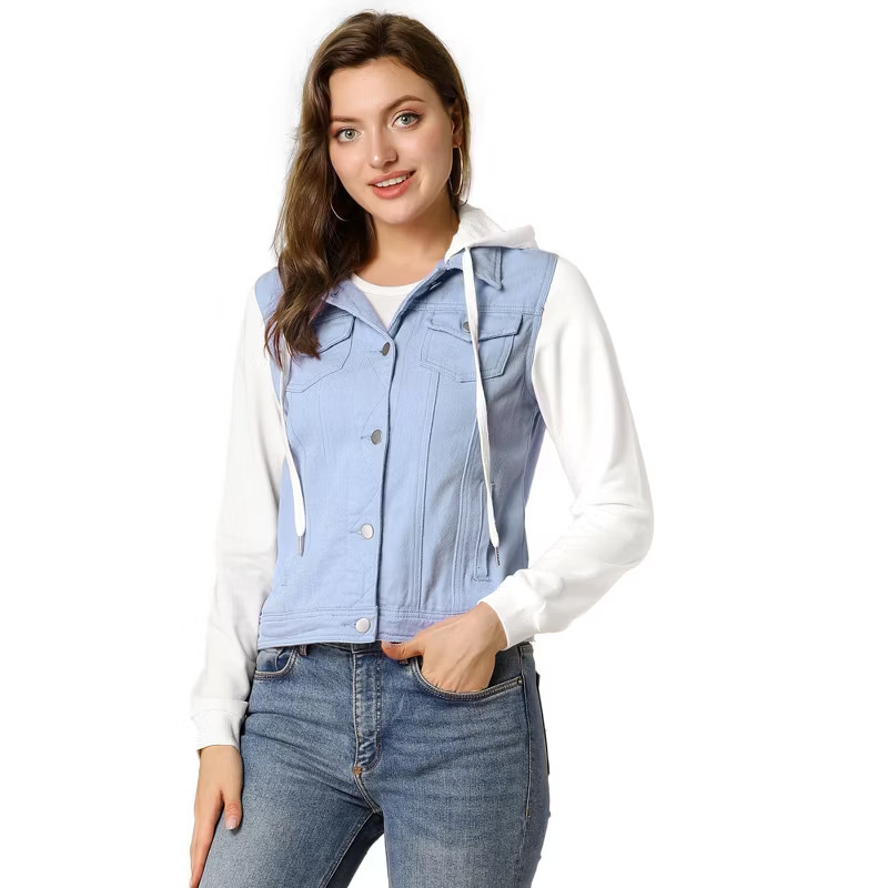 Allegra K Women Layered Drawstring Hood Denim Jacket W Pockets Jean Jackets | Target