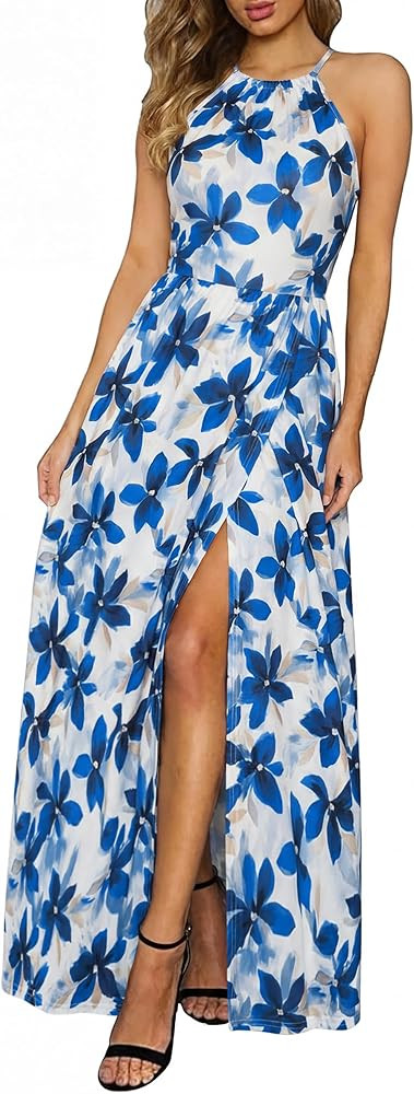 KILIG Women's Summer Floral Beach Flowy Split Maxi Long Dresses | Amazon (US)