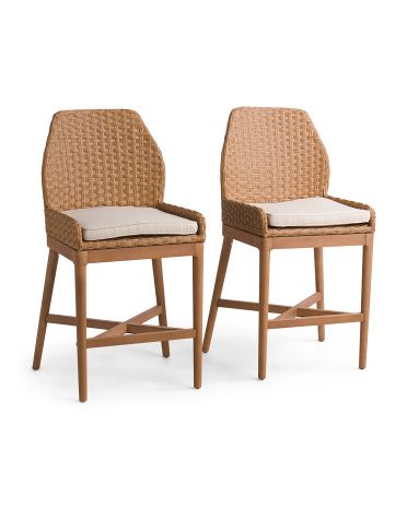 Set Of 2 Outdoor Seagrass Counter Stools With Cushion | TJ Maxx