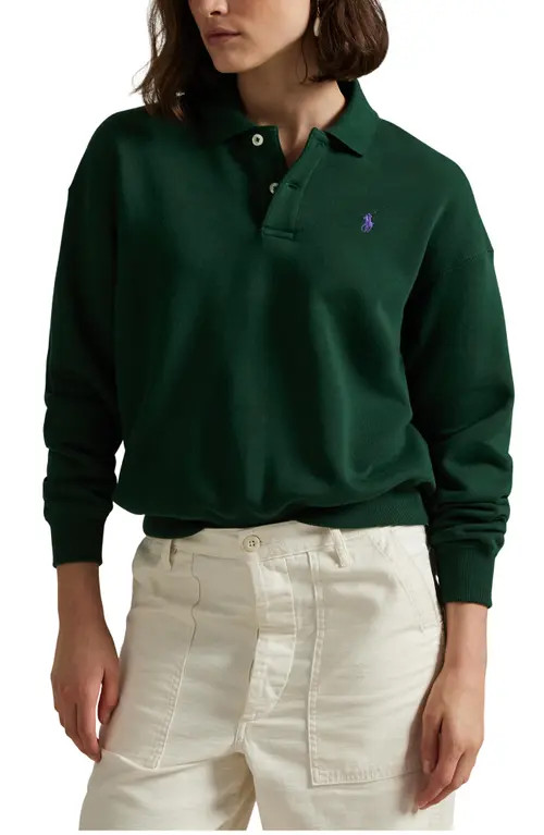 Polo Ralph Lauren Cotton Blend Fleece Polo Sweatshirt in Northwest Pine at Nordstrom, Size Xx-Small | Nordstrom