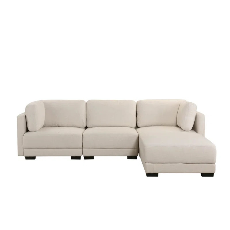 Beige Velvet Stobie 113" Reversible Modular Sectional with Ottoman | Wayfair North America
