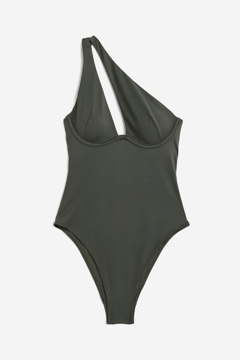 Padded-cup High-leg Swimsuit - Dark khaki green - Ladies | H&M US | H&M (US + CA)