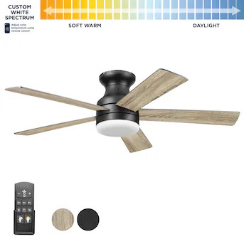 Harbor Breeze Crestwell 52-in Matte Black Color-changing Indoor Flush Mount Ceiling Fan with Ligh... | Lowe's