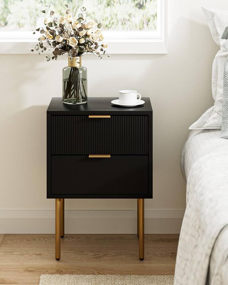 AEPOALUA Nightstand,Small Bedside Table with Gold Frame,Black Night Stand,Bedside Furniture,End T... | Amazon (US)