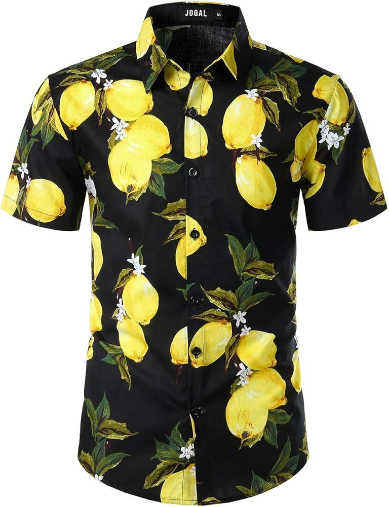 JOGAL Men's Cotton Button Down Short Sleeve Hawaiian Shirt | Amazon (US)