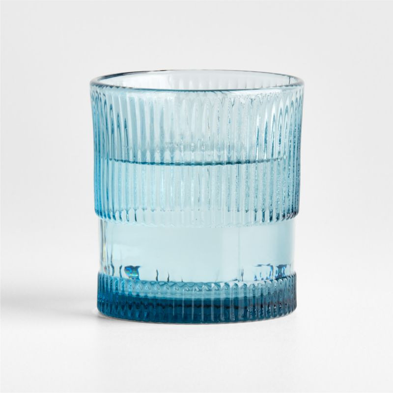 Camden Blue Fluted Double Old-Fashioned Glass | Crate & Barrel | Crate & Barrel